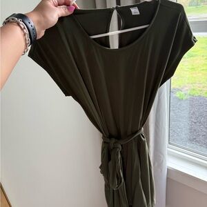Old Navy Green Jumpsuit with Tie Waist and Cap Sleeves